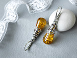 Silver earrings with amber “Melissa”