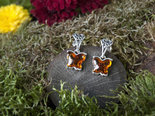 Срібні сережки-пусети з бурштином «Метелики»