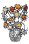 Кулон з бурштином і сріблом «Соняшники у вазі»