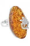 Кольцо с камнем янтаря в оправе с серебряным цветком «Дыхание лета»