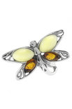 Срібний перстень з бурштиновим камінням «Метелик»