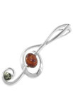 Срібний кулон з бурштиновими кабошонами «Скрипковий ключ»
