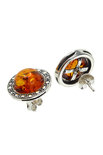 Silver button earrings with amber “Wheel of Fortune”