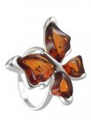 Серебряное кольцо с резьблеными янтарными камнями «Бабочка»