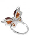 Срібний перстень з різьбленими бурштиновими каменями «Метелик»