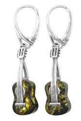 Серебряные сережки с янтарем «Гитара»