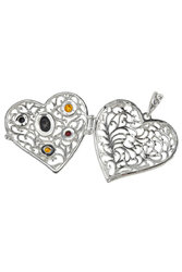 Медальон из янтаря и серебра «Сердце»