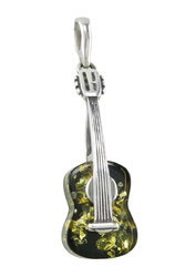 Срібний кулон з бурштином «Гітара»