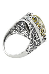 Ажурний перстень з чорненим сріблом і бурштином «Салі»