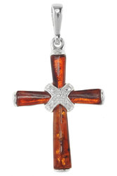 Крестик из серебра и янтаря