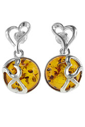 Silver earrings with amber “Unison of Hearts”