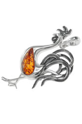Amber pendant in a silver frame “Rooster”