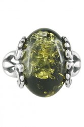 Серебряное кольцо с зеленым янтарем «Ульяна»