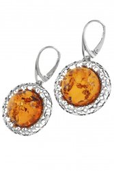 Earrings with amber cabochons in an openwork silver frame “Samantha”