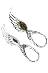 Срібні сережки з бурштином «Крила янгола»