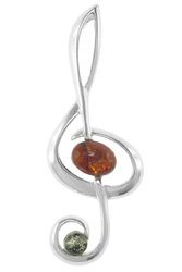 Срібний кулон з бурштиновими кабошонами «Скрипковий ключ»
