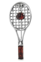 Silver brooch with amber “Tennis racket”