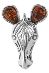 Silver brooch with amber “Zebra”