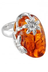 Перстень зі срібла з бурштином «Подих літа»
