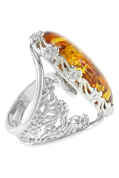 Перстень зі срібла і бурштину «Тара»