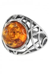 Ring with amber and blackened silver “Net for a mermaid”