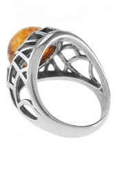 Ring with amber and blackened silver “Net for a mermaid”