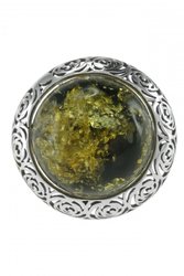 Перстень з бурштином в декоративній срібній оправі «Яблуневий цвіт»