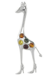 Срібний кулон з різнобарвним бурштином «Жирафа»
