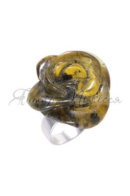 Серебряное кольцо на мизинец «Янтарная роза»