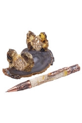 Amber pen on an agate stand "Phoenix"